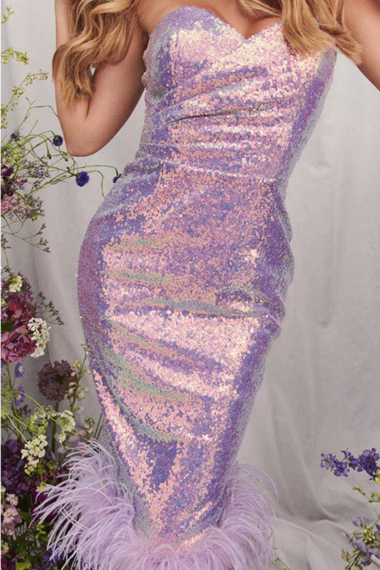 Alice Purple Sequin Feather Bodycon Dress