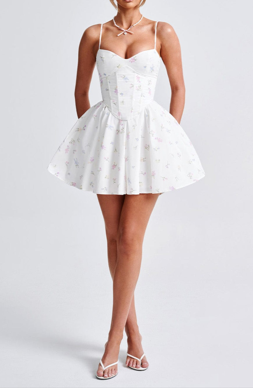 Amy Mini Dress-White Multi Floral Print