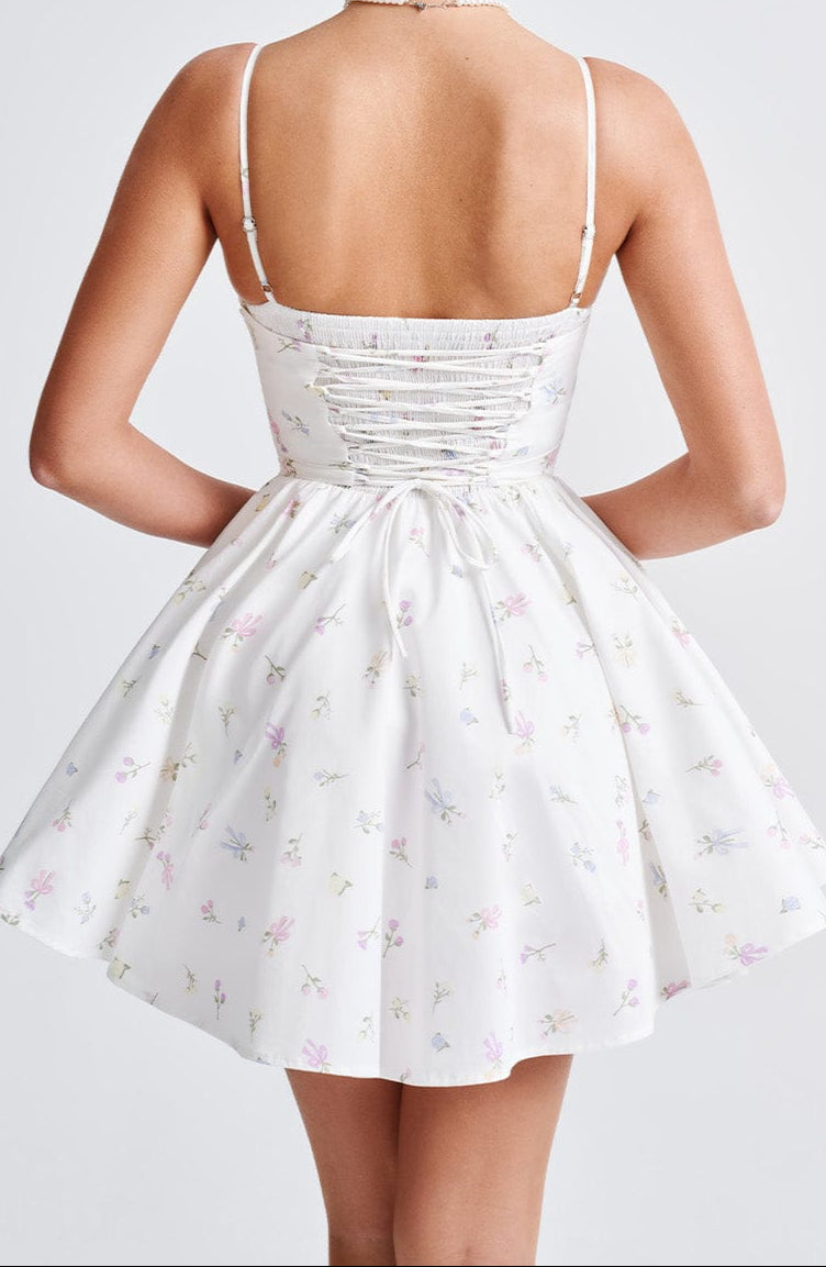 Amy Mini Dress-White Multi Floral Print