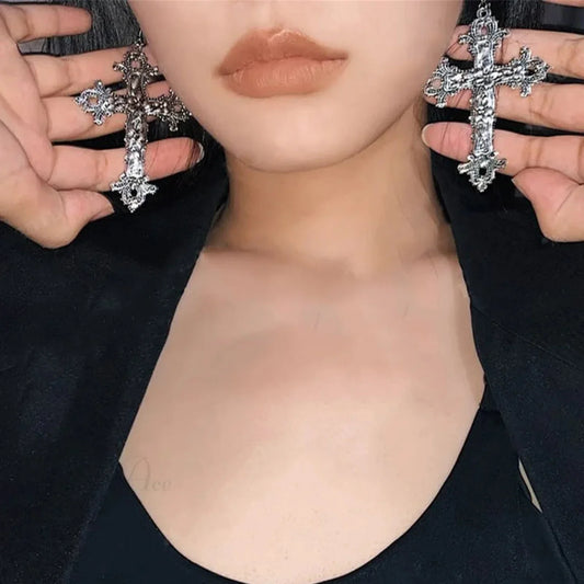 Antique Cross Gothic Rebel Dangle Drop Earring