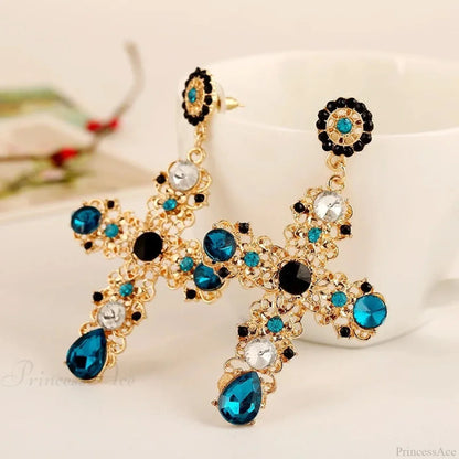 Antique Crystal Cross Baroque Dangle Earring