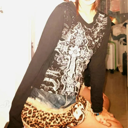 Antique Mysterious Black Plunge-neck Blouse