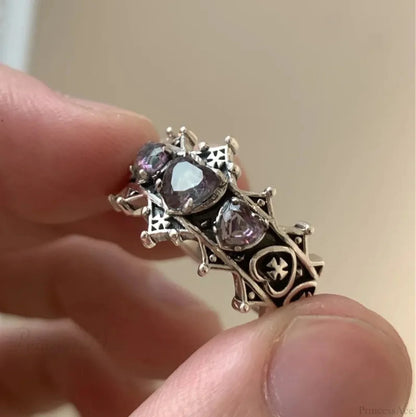 Antique Mysterious Heart Cross Ring