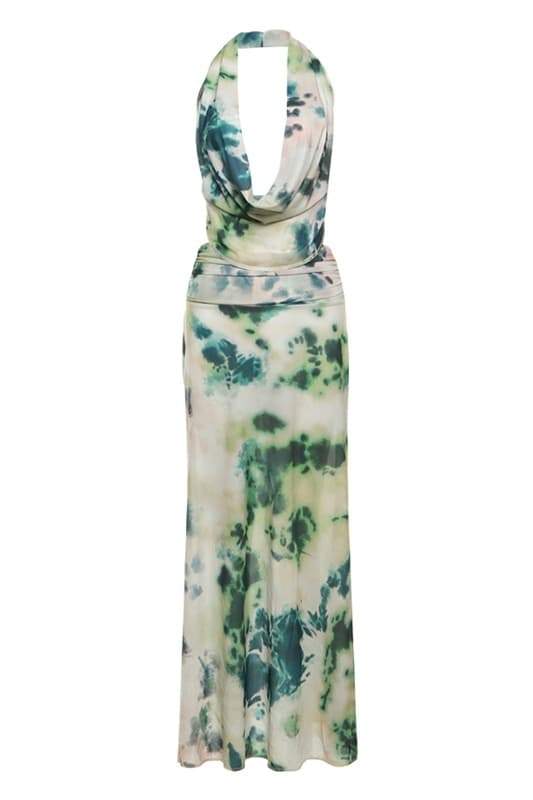 Tie Dye Marble Print Halter Neck Rib Knit Two-Piece Set