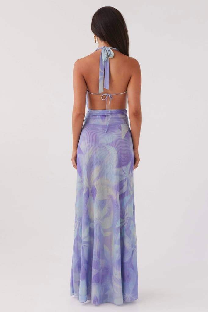 Tie Dye Marble Print Halter Neck Rib Knit Two-Piece Set