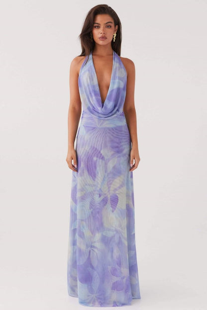 Tie Dye Marble Print Halter Neck Rib Knit Two-Piece Set