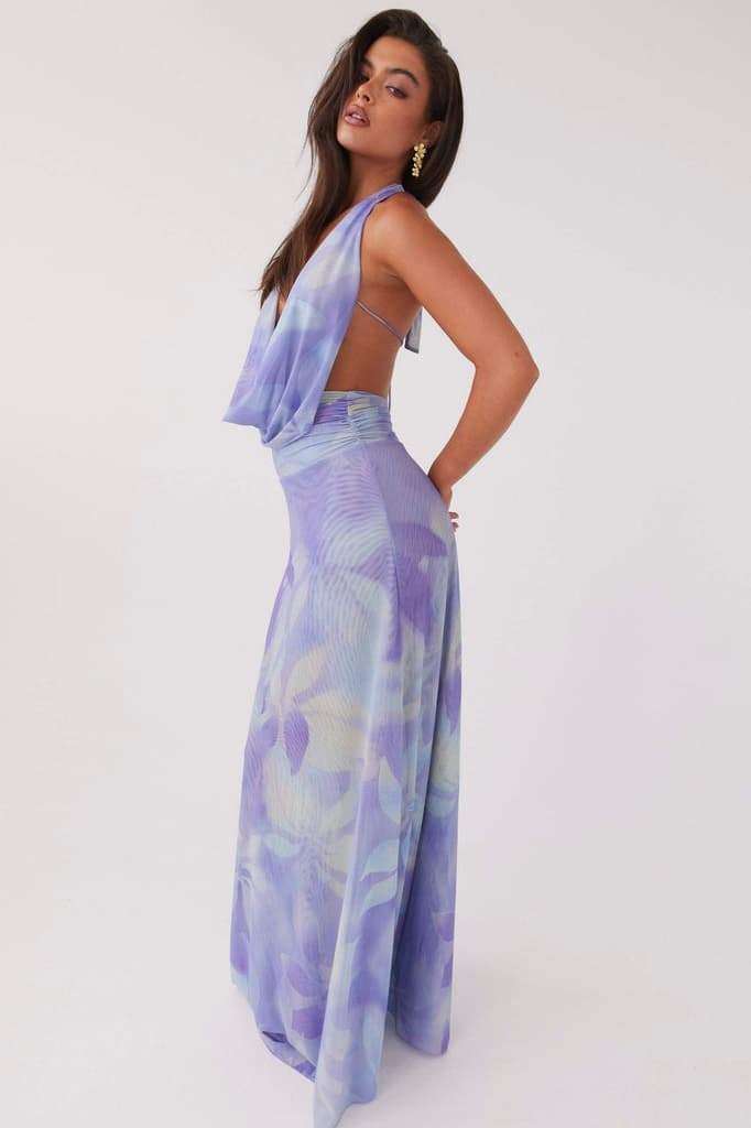 Tie Dye Marble Print Halter Neck Rib Knit Two-Piece Set