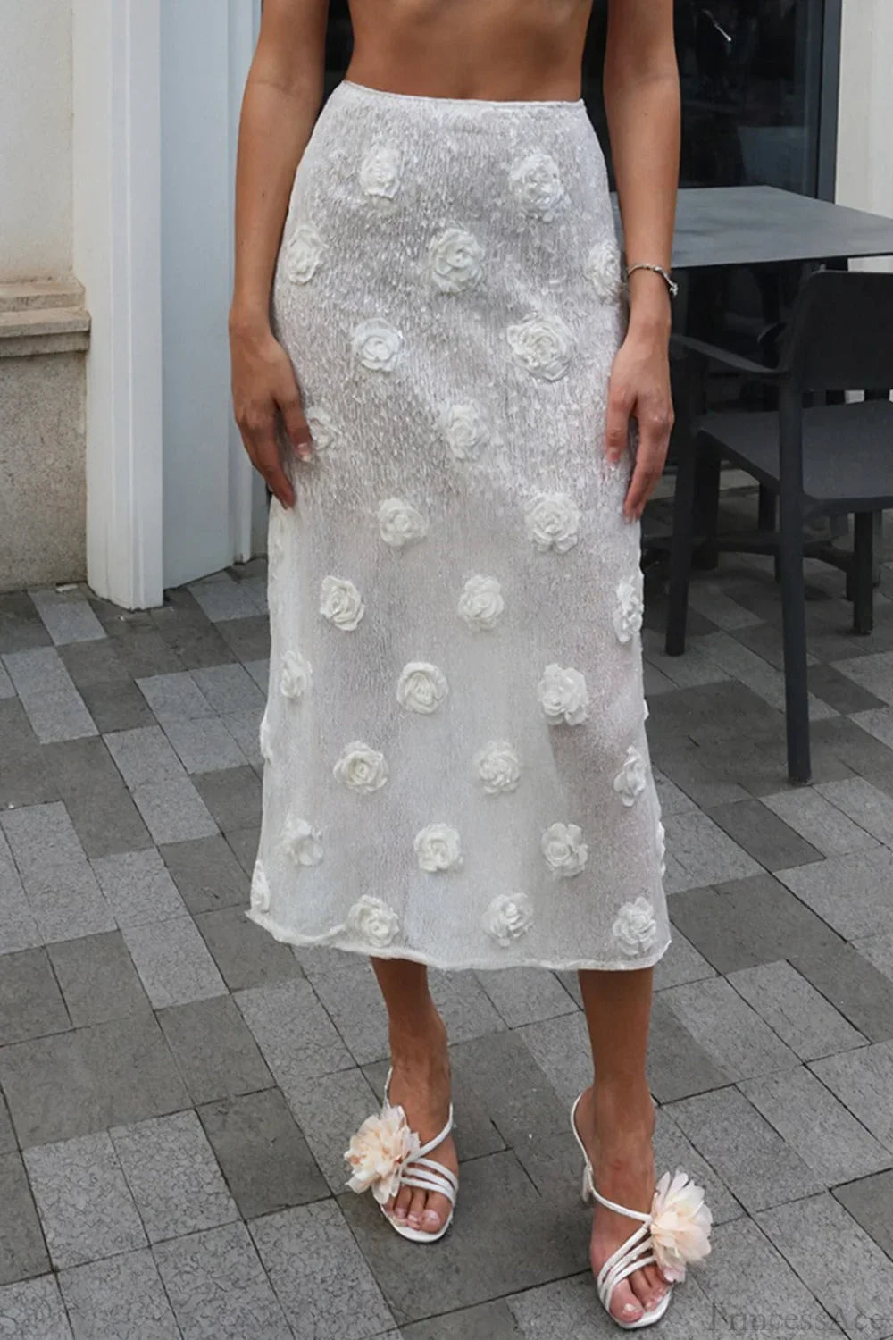 Appliqué Flower Bodycon Maxi Skirt