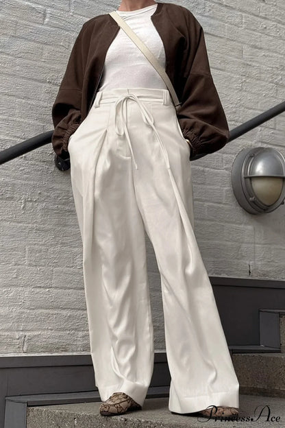 Apricot High Waist Drawstring Pleated Pants