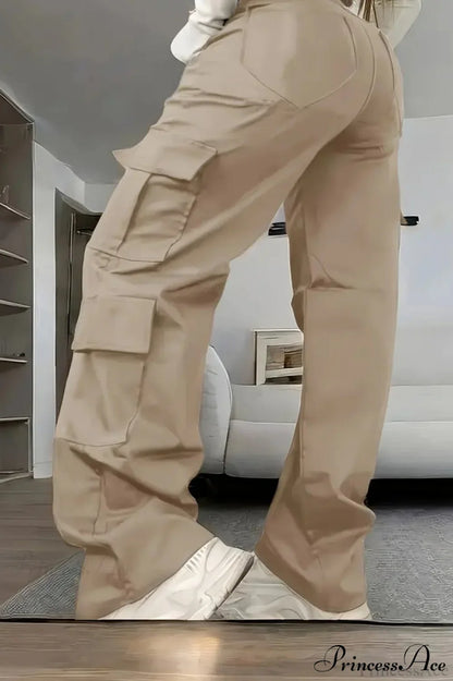 Apricot Loose Straight Cargo Pants