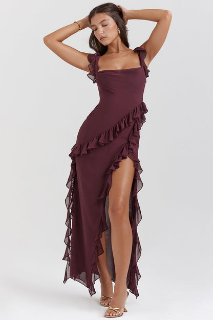 Delilah | Elegant Ruffle Slit Dress