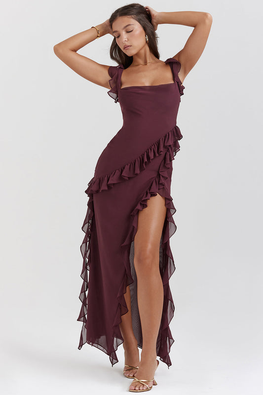 Delilah | Elegant Ruffle Slit Dress