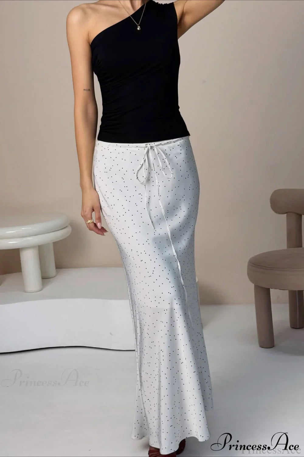 Asymmetric Polka Dot Maxi Mermaid Skirt