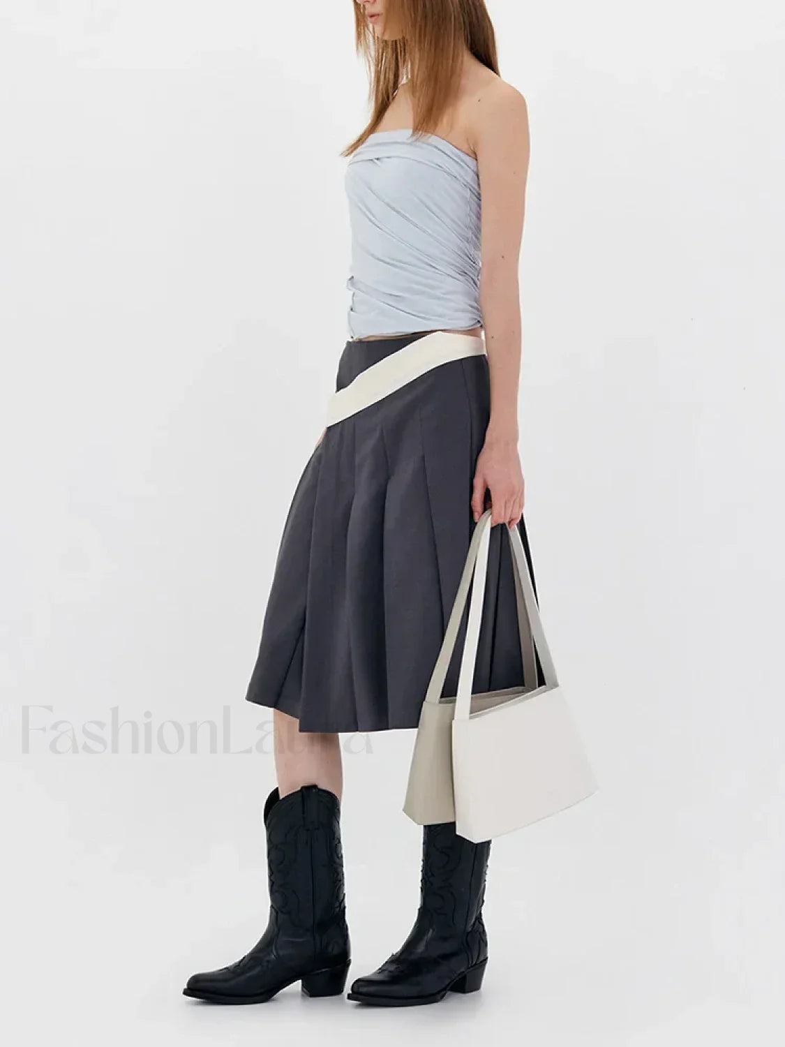 Asymmetric Striped High Waist Skirt