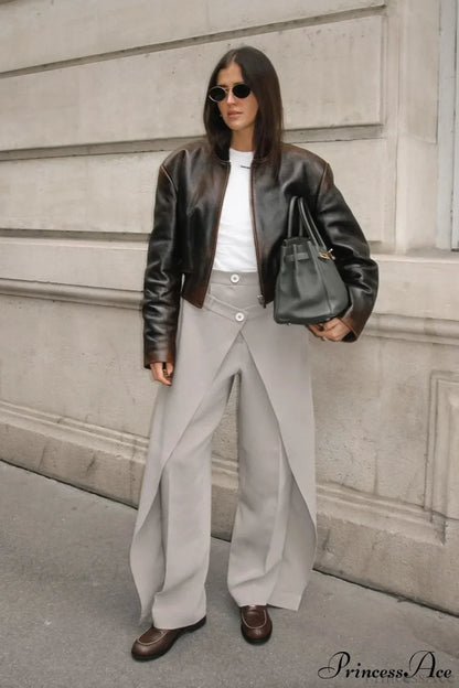 Asymmetrical High Waist Wide Leg Tailored Pants