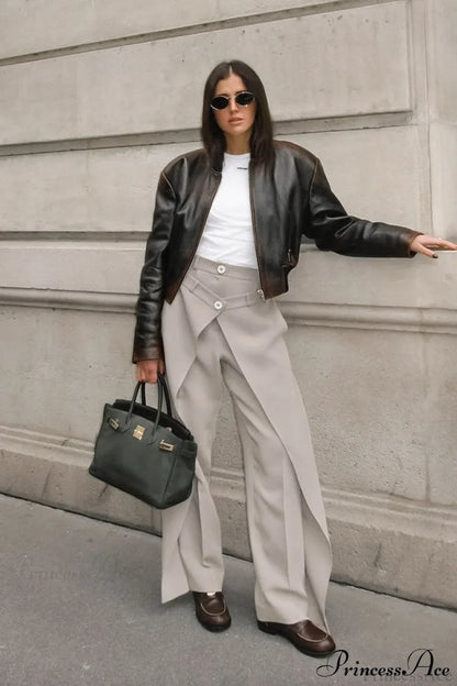 Asymmetrical High Waist Wide Leg Tailored Pants