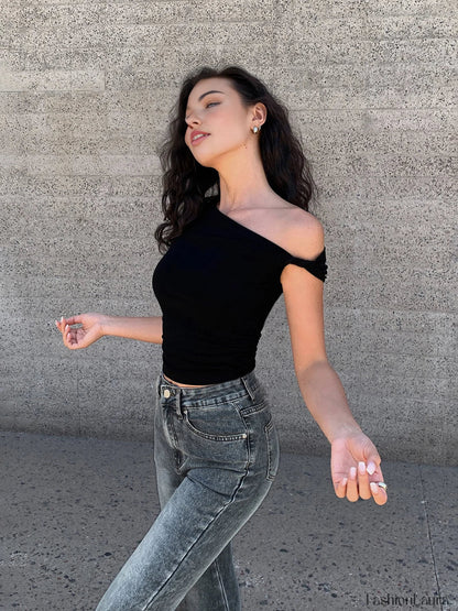 Asymmetrical Neck One Shoulder Off Top