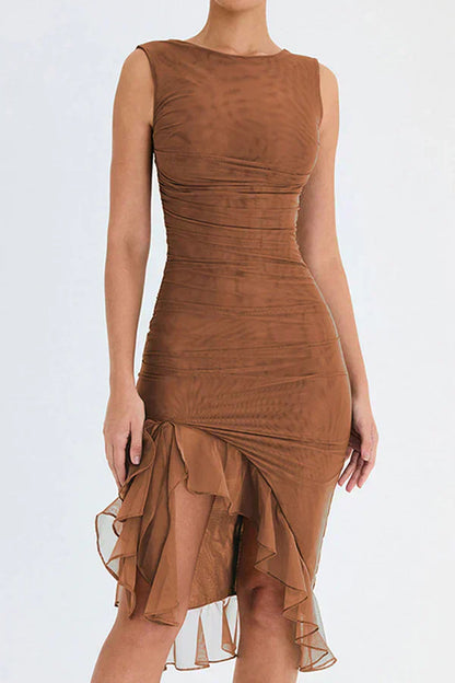 Elita | Boat-Neck Ruffle Sheath Dress