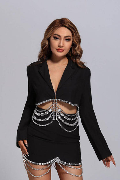 Ava Black Diamante Blazer Set