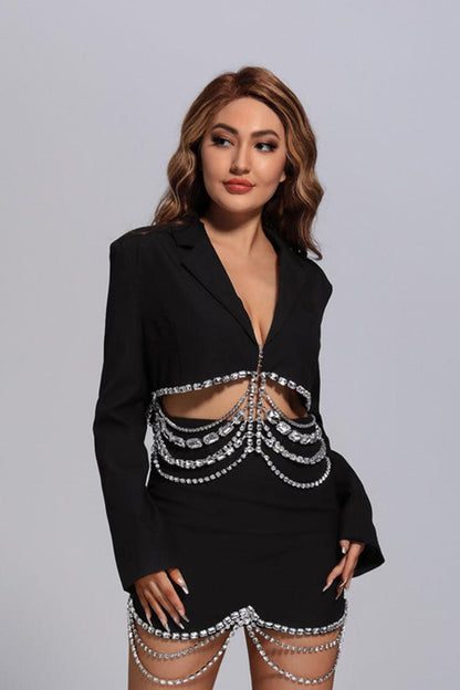Ava Black Diamante Blazer Set