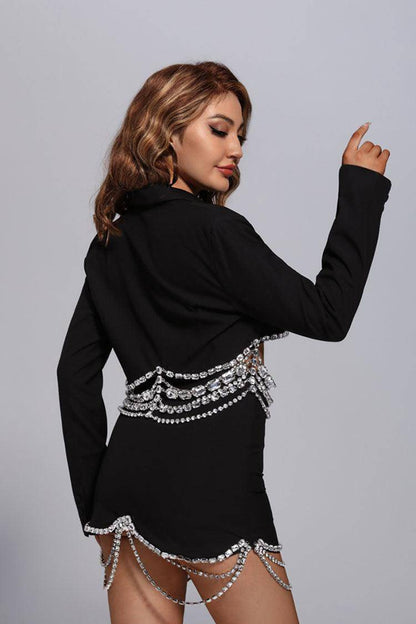 Ava Black Diamante Blazer Set