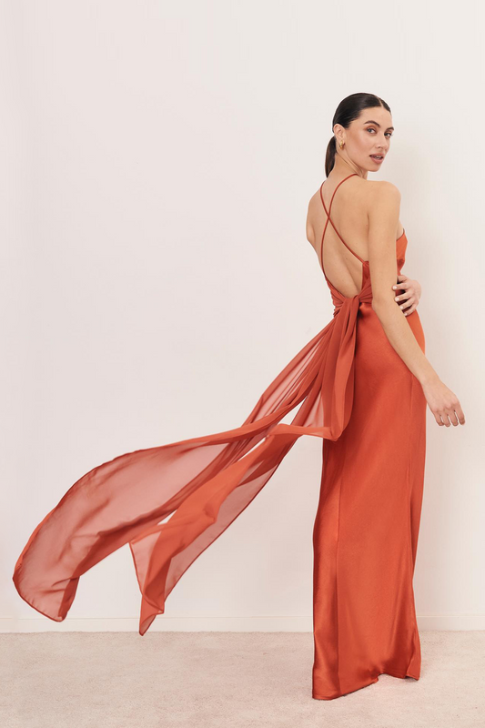 Cecillia Bias Cut Backless Satin Maxi Dress