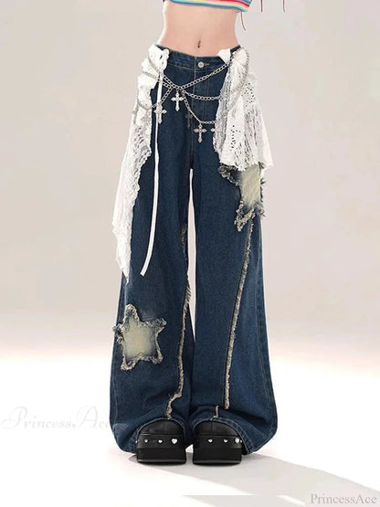Azure Medieval Loose Celestial Denim Trouser