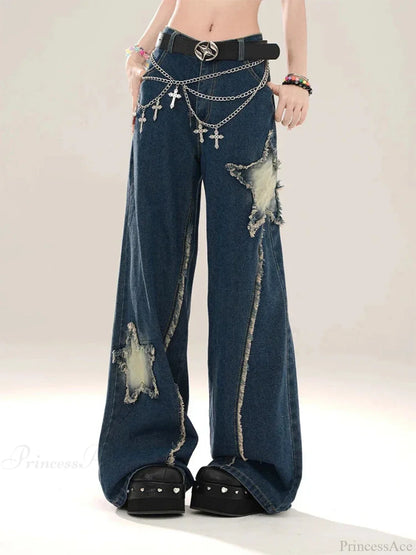 Azure Medieval Loose Celestial Denim Trouser