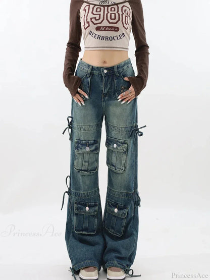 Azure Medieval Y2K Cargo Broad-Leg Trouser