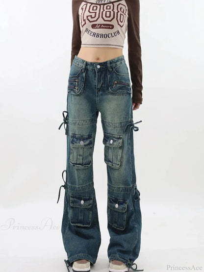 Azure Medieval Y2K Cargo Broad-Leg Trouser