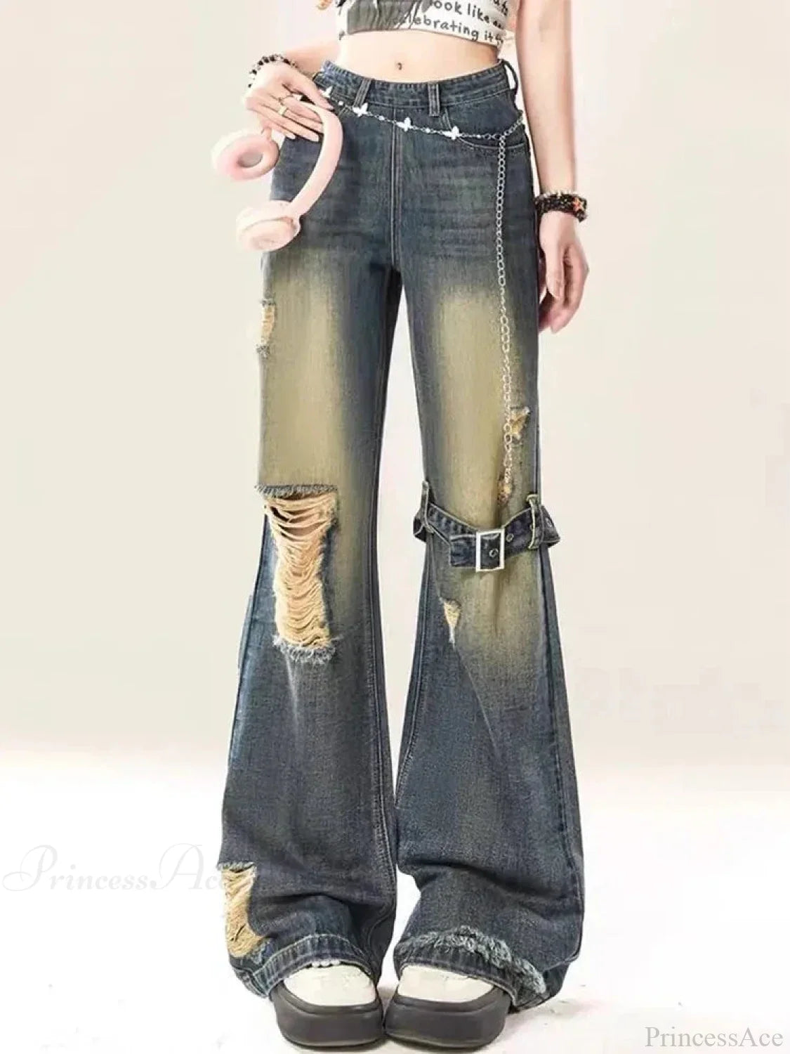 Azure Torn Dark Baggy Harajuku Pant