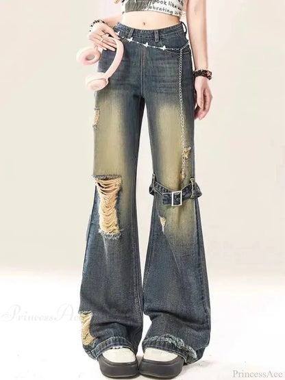 Azure Torn Dark Baggy Harajuku Pant