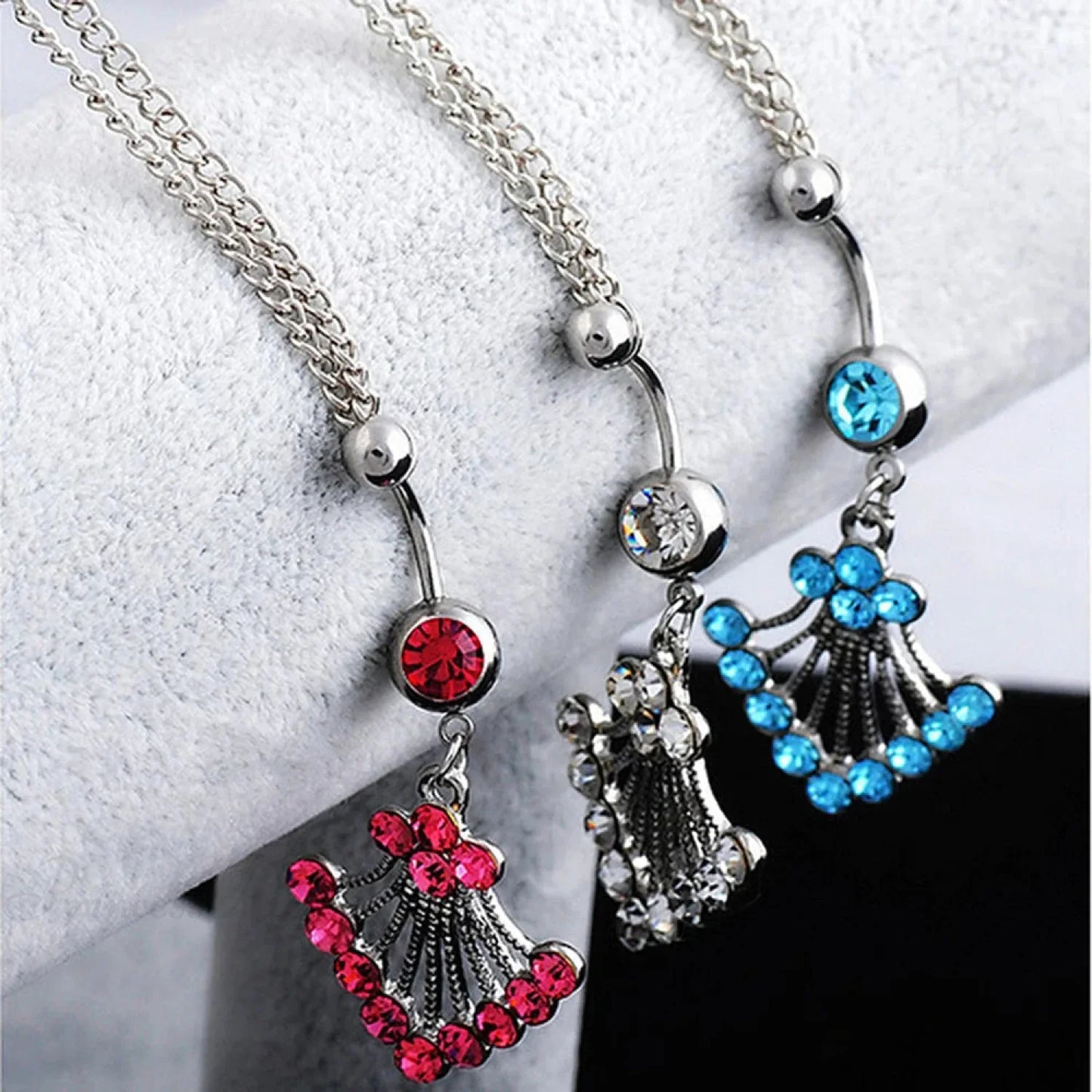 Azure Zircon Peacock Tail Medieval Belly Ring