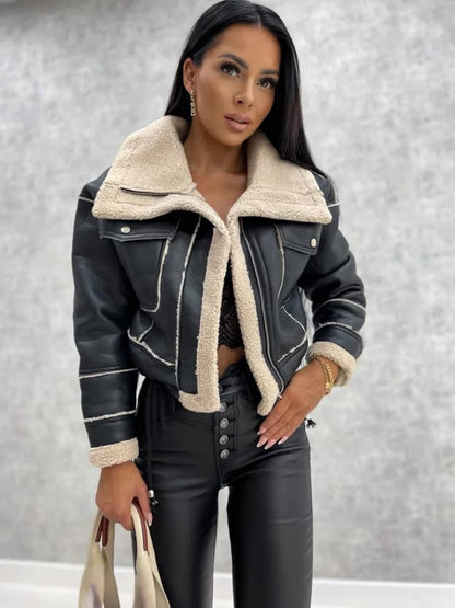 Women's Jackets Turndown Collar Spring Black Punk Outerwear For Women