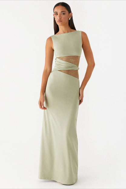 Sexy Cut Out Lace Panel Sleeveless Bodycon Dress