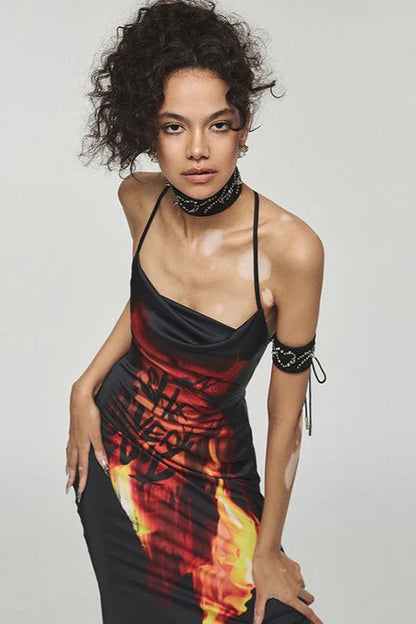 Flame Print Cami Maxi Dress