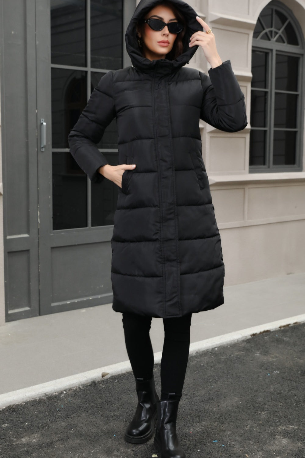 Plus Size Hooded Longline Puffer Coat