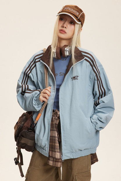 Reversible Stand Collar Colorblock Jacket