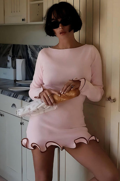 Elegant Round Neck Ruffle Cocktail Dress