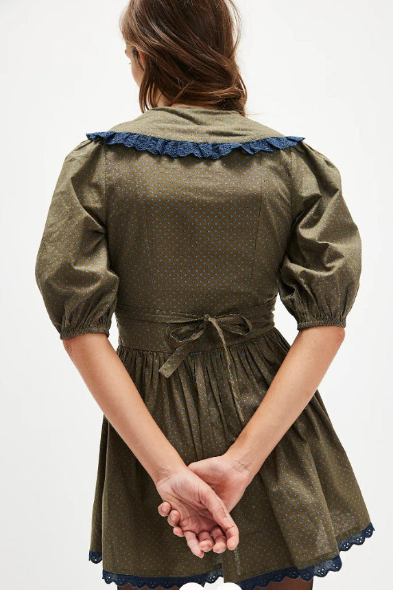 Ditsy Floral Peter Pan Collar Puff Sleeve Button Front Mini Dress