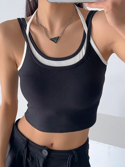 Contrast Color Fake Two Piece Cami Top