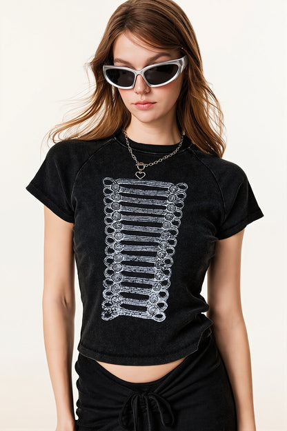 Street Style Vintage Washed Print T-shirt