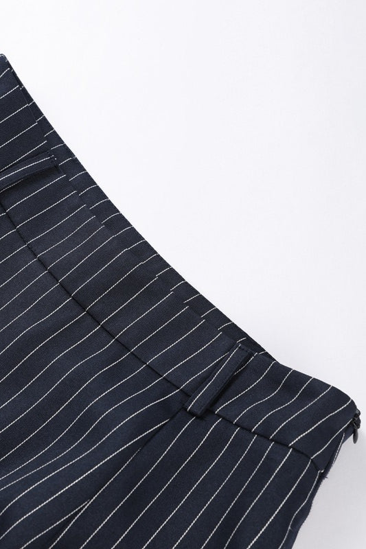 V Neck Striped Scarf Two Piece Blazer Skirt Set