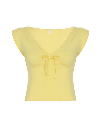 Yellow Y2k V-Neck Floral Tank Top