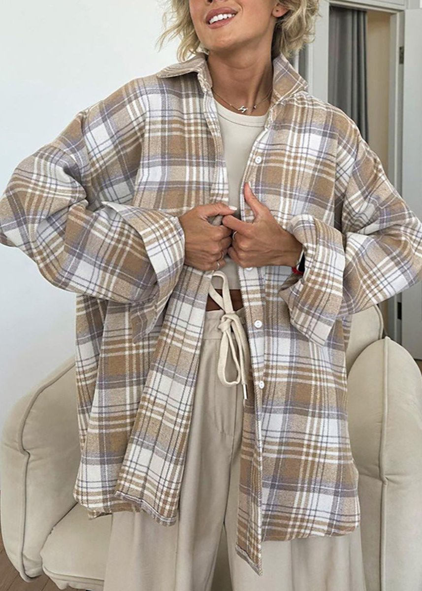 Cozy Woolen Plaid Shirt – Retro Loose Fit Layering Piece