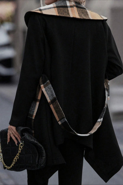 Plaid Patchwork Belted Wool Coat