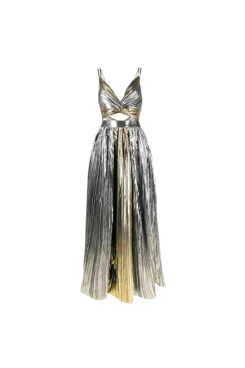 Cutout Silver Patchwork One-Piece with Skirt