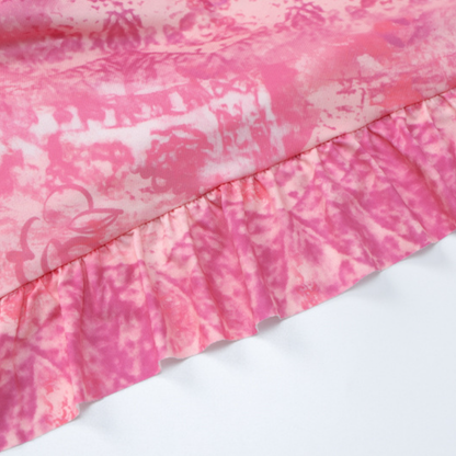 Ruffle ruched print contrast tube mini skirt set