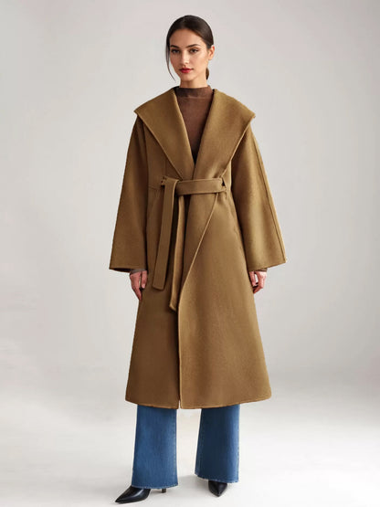 Wool Cashmere Blend Coat White Wide Lapel Double-Faced Belted Winter Outerwear For Women 2026