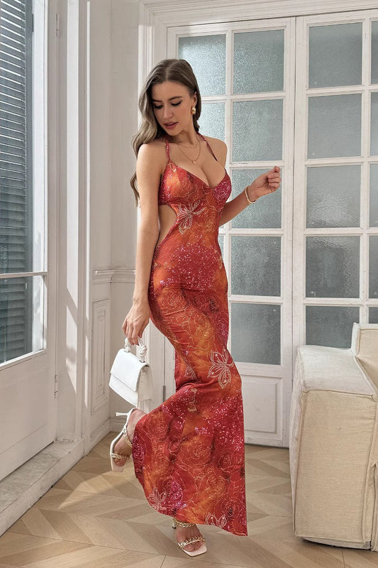 Floral V-Neck Cami Vacation Maxi Dress